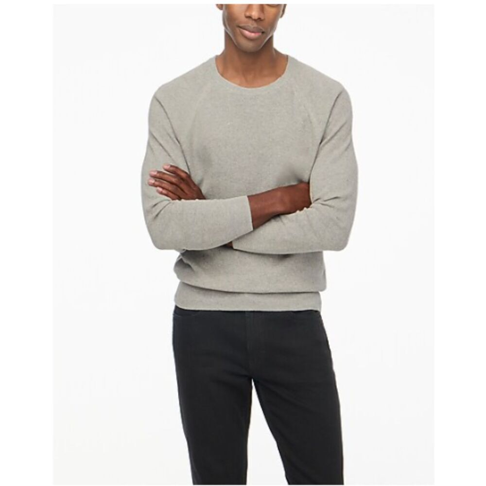 J Crew NWT Med Cotton Sweater in Heather Dove Gray, seed-stitch crewneck